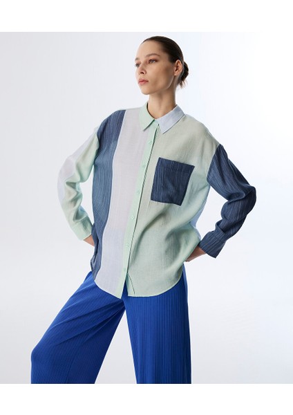 Dokulu Colorblock Gömlek TS1250025222089