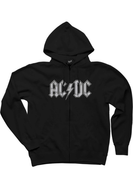 Ac Dc Logo Classic Siyah Fermuarlı Kapşonlu Sweatshirt