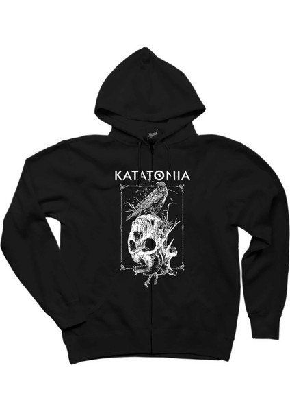 Katatonia Crow Siyah Fermuarlı Kapşonlu Sweatshirt