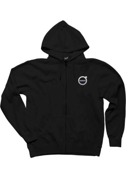 Volvo Logo 2 Siyah Fermuarlı Kapşonlu Sweatshirt