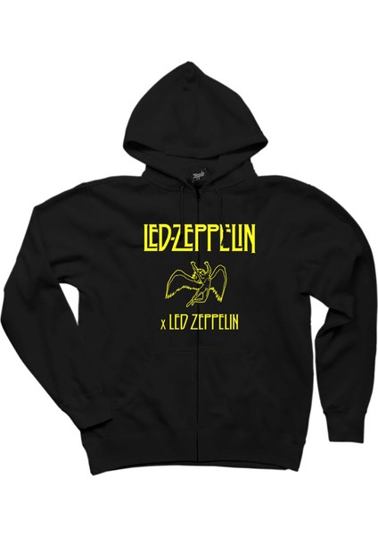 LED Zeppelin Angel Siyah Fermuarlı Kapşonlu Sweatshirt