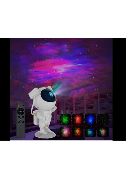 Astronot Gece Lambası Projektör Yıldızlı Gökyüzü Kumandalı Duvar Tavan Yansıtma Işıklı Aydınlatma