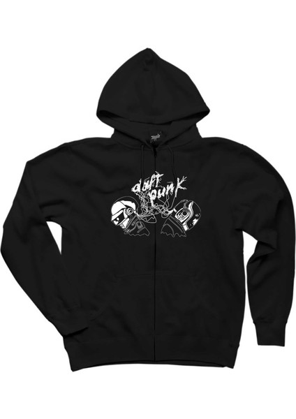 Daft Punk Ropes Siyah Fermuarlı Kapşonlu Sweatshirt