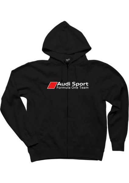 F1 Audi Formula One Siyah Fermuarlı Kapşonlu Sweatshirt