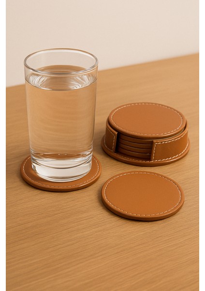 Suni Deri Bardak Altlığı - 4'lü Set