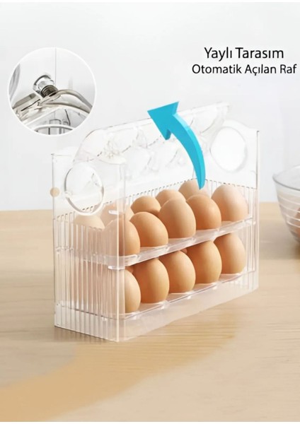 3 Katlı Yumurtalık Buzdolabı Organizeri Saklama Kabı 30 Bölmeli Raflı Yumurta Kutusu Düzenleyici