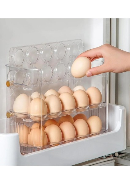 3 Katlı Yumurtalık Buzdolabı Organizeri Saklama Kabı 30 Bölmeli Raflı Yumurta Kutusu Düzenleyici
