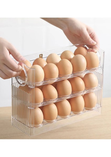 3 Katlı Yumurtalık Buzdolabı Organizeri Saklama Kabı 30 Bölmeli Raflı Yumurta Kutusu Düzenleyici