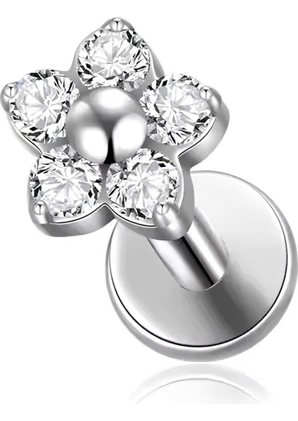 F136 Titanyum Çiçek Model Tragus Piercing - Zirkon Taşlı Tragus Piercing