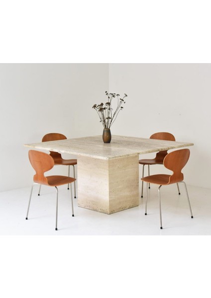 Sean-Traverten Mermer Küp Ayak Yemek Masası