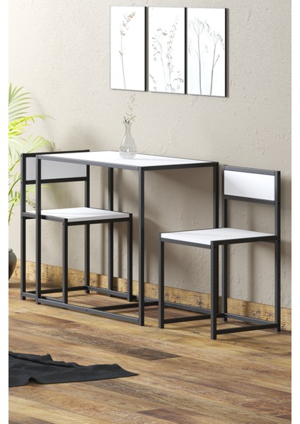 2 Sandalyeli Metal Ayaklı Mutfak Masası Takımı Bahçe Balkon Masası Takımı