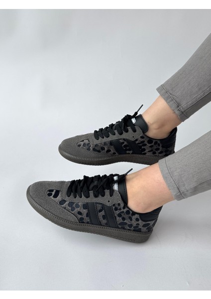 AYK-1014 Füme Leopar Smb Şeritli Sneaker