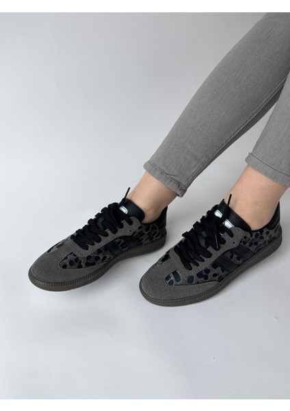 AYK-1014 Füme Leopar Smb Şeritli Sneaker