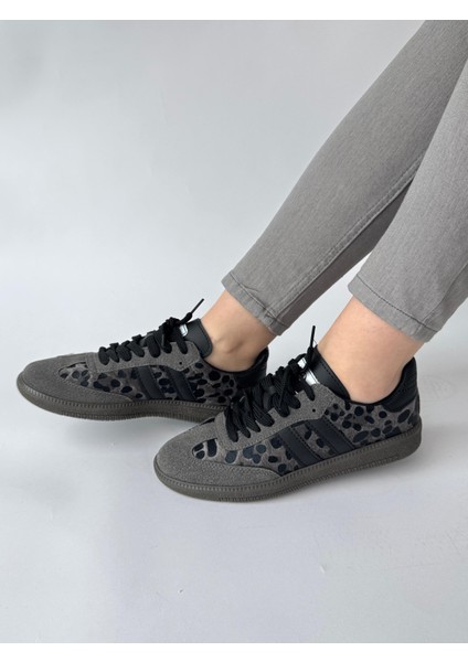 AYK-1014 Füme Leopar Smb Şeritli Sneaker