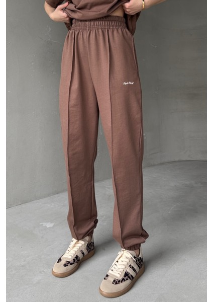 TKM-0051 Kahverengi Style Change Yazılı Tişört Paça Lastikli Pantolon Ikili Takım modelleri