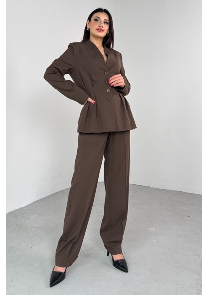 TKM-03708 Mürdüm Pensli Düğmeli Ceket Pantolon Casual Takım