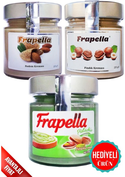 Antep Fıstık Kreması, Badem Kreması, Fındık Kreması 3 Adet x 220 Gr.