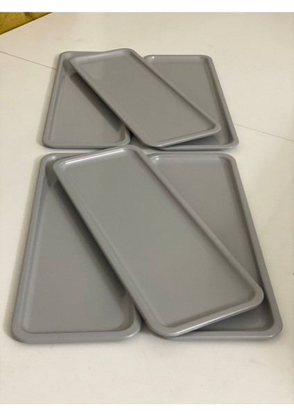 Dikdörtgen Model Gri Renk 6 Lı Servis ve Sunum Tepsisi Baton Tepsi Lüx