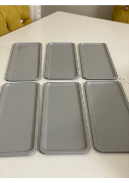 Dikdörtgen Model Gri Renk 6 Lı Servis ve Sunum Tepsisi Baton Tepsi Lüx fiyatları