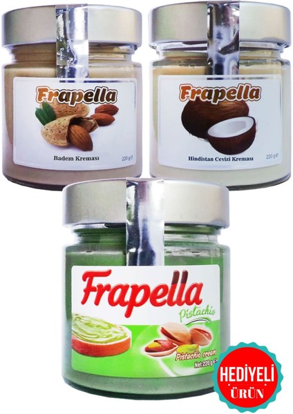 Antep Fıstık Ezmesi, Badem Kreması, Hindistan Cevizli Kreması 3 Adet x 220 gr
