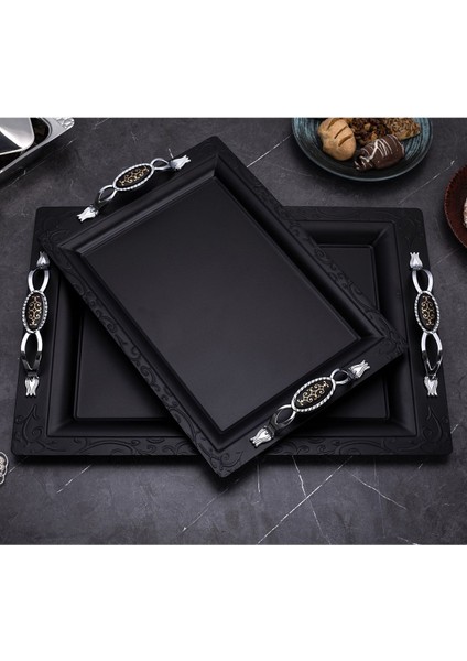 Mat Siyah Lüx 2'li Çay Servis ve Sunum Tepsisi
