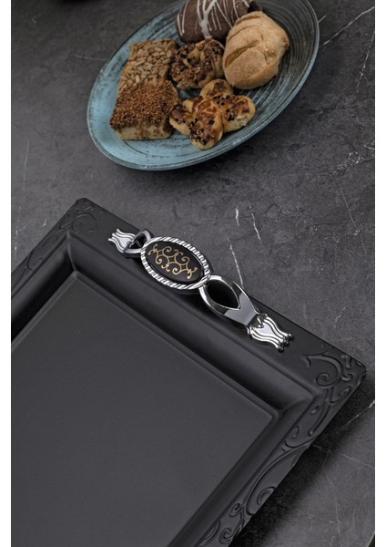 Mat Siyah Lüx 2'li Çay Servis ve Sunum Tepsisi fiyatları