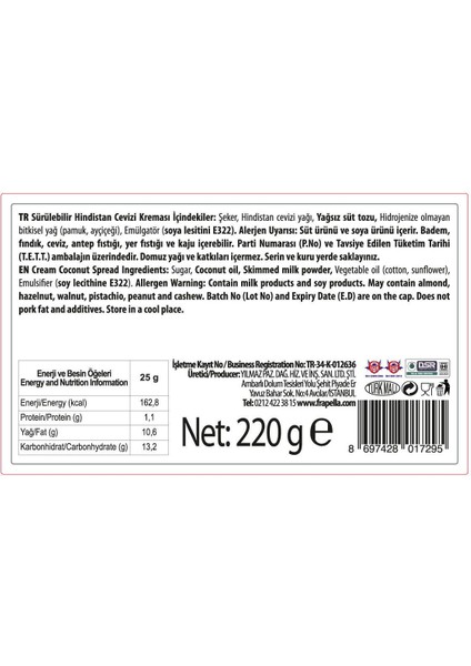 Hindistan Cevizi Kreması 220 Gr.