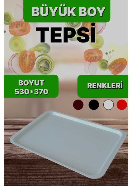 Büyük Boy Plastik Beyaz Yemekhane Servis Tepsisi(53×37) Beyaz