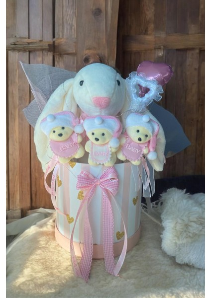 LED Işıklı Özel Kutuda Uyku Arkadaşı Bunny Peluş Tavşan ile Yeni Doğan Hediye Seti- Babyshower ,yenidoğan Hediyesi modelleri