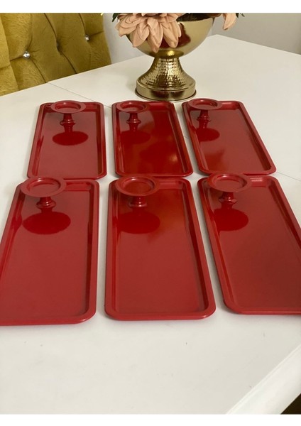 2 Model Kırmızı Renk 6 Lı Dikdörtgen Sunum Tepsisi ve 6 Lı Makaronluk