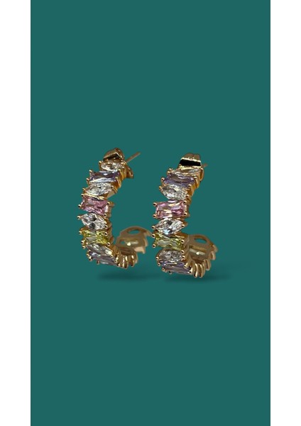 Sera Renkli Taşlı Altın Kaplama Rose Gold Çelik Küpe