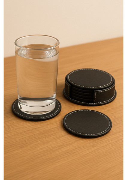 Suni Deri Bardak Altlığı - 4'lü Set