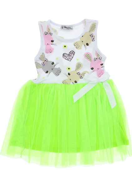 Kız Çocuk Elbise Tüllü Baskılı