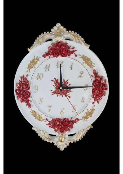 Klasik Polyester Güllü Duvar Saati