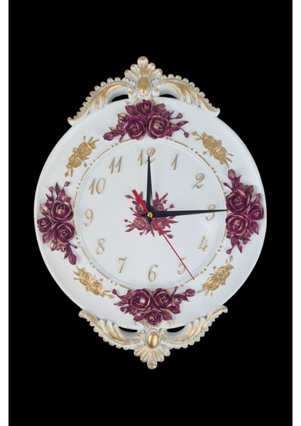 Klasik Polyester Güllü Duvar Saati
