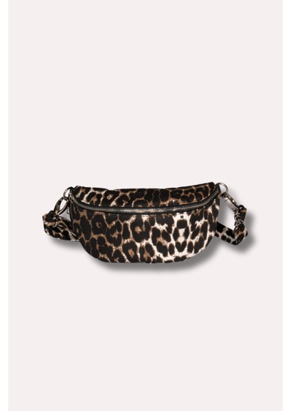 Leopar Desen Kanvas Bel Çantası
