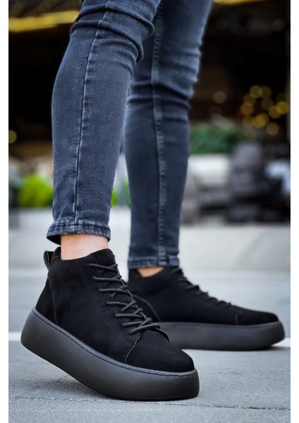 LE10 Bağcıklı Erkek Yüksek Siyah Taban Siyah Süet Spor Bot fırsatları