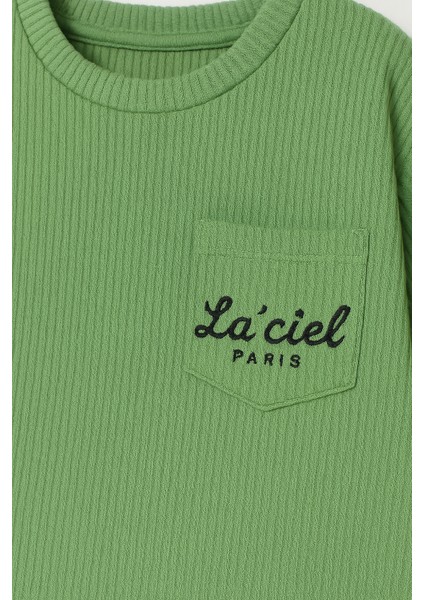 Unisex Çocuk Pamuklu Gri La'ciel Yazılı T-shirt ve Şort Takım - Gofre Dokulu modelleri