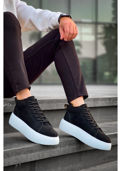 LE10 Bağcıklı Erkek Yüksek Taban Ithal Süet Siyah Spor Bot modelleri