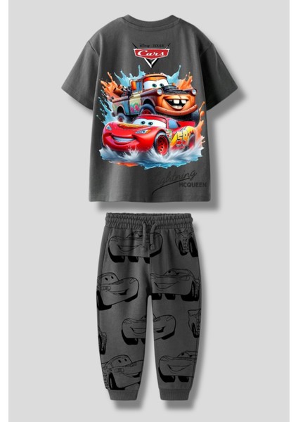 Erkek Çocuk Pamuklu Antrasit Cars Temalı Takım - Lightning Baskılı Eşofman Altı