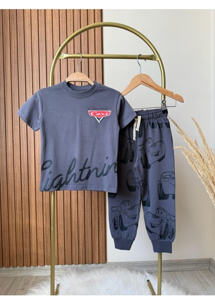 Erkek Çocuk Pamuklu Antrasit Cars Temalı Takım - Lightning Baskılı Eşofman Altı modelleri