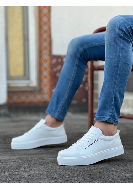 BA0104 Bağcıklı Beyaz Cilt Deri Spor Klasik Erkek Ayakkabı