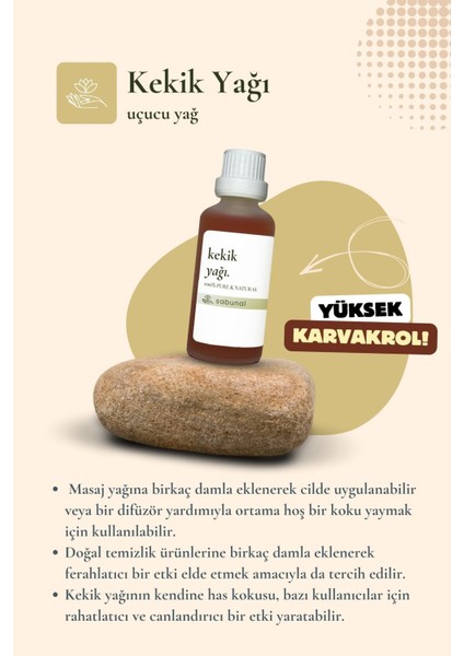 Kekik Yağı 50 ml - Karvakrol Oranı Yüksek Doğal Vücut Bakım Yağı