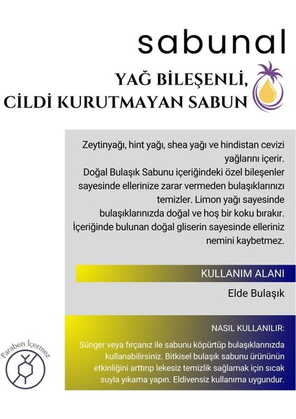 Bulaşık Sabunu 3 Adet - Doğal Katkısız, Doğa ve Cilt Dostu El Yapımı Sabun