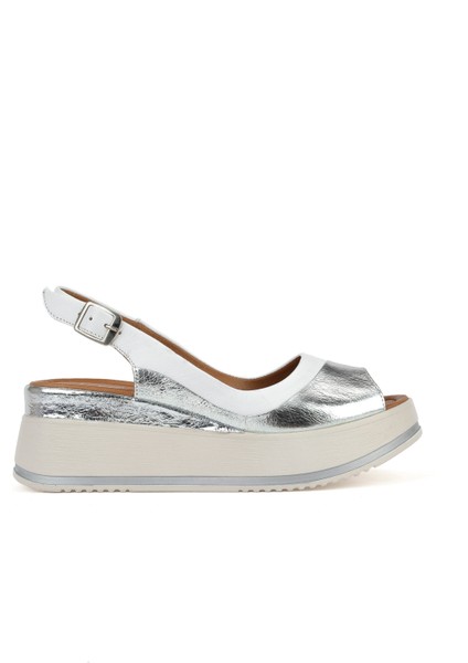 , Kadın Hakiki Deri Dolgu Topuk Sandalet 151992Z50020 Beyaz