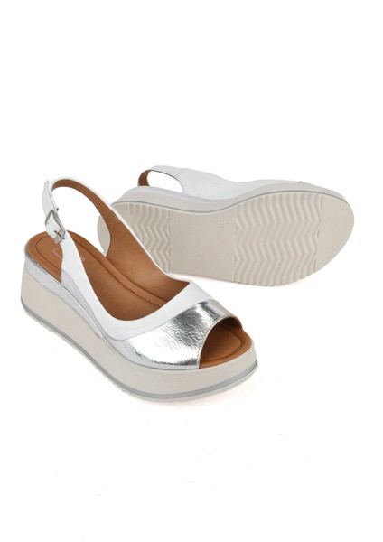 , Kadın Hakiki Deri Dolgu Topuk Sandalet 151992Z50020 Beyaz fırsatları