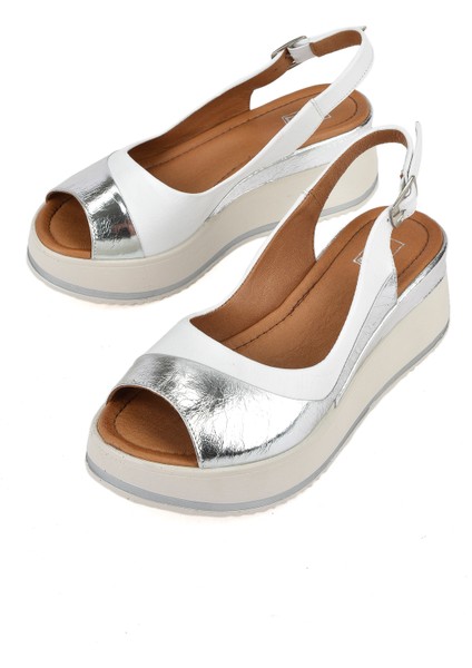 , Kadın Hakiki Deri Dolgu Topuk Sandalet 151992Z50020 Beyaz indirimleri