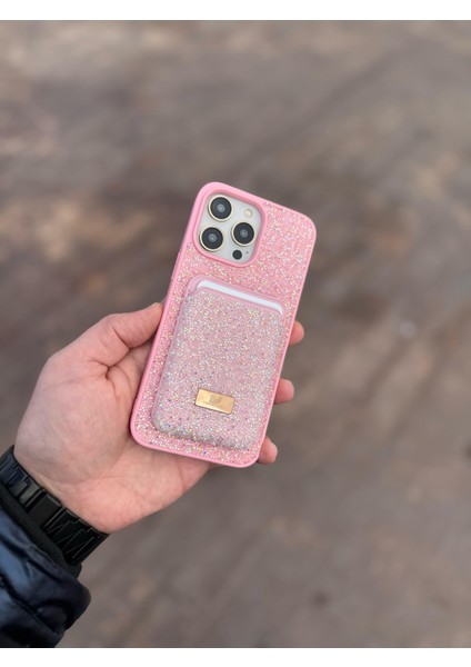 Iphone 16 Pro Max Pembe Taşlı Telefon Kılıfı ve Magsafe Kredi Kartlık Cüzdan Seti fiyatları