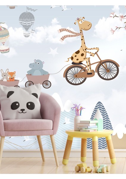 Bisikletli Zürafa Desen Isı ve Ses Yalıtımlı Tekstil Duvar Kağıdı fiyatları