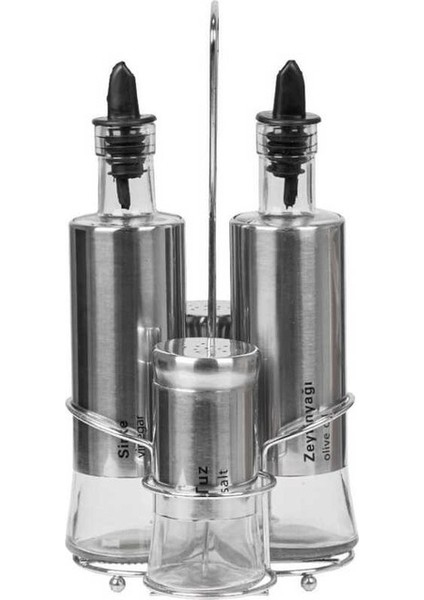 4’lü Set Paslanmaz Yağlık Sirkelik Tuzluk Çelik Yağdanlık 300 ml